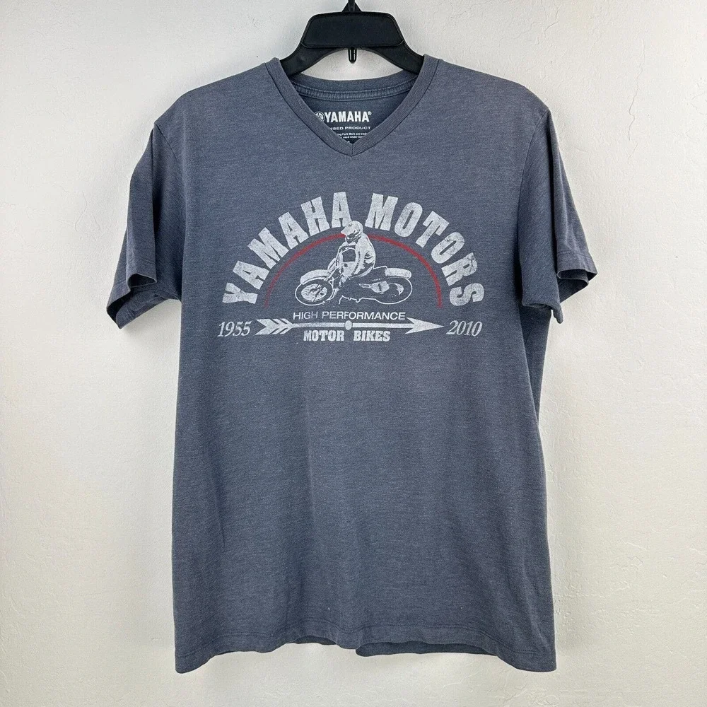 Yamaha Tshirt Mens Medium Blue White Motor Bikes Short Sleeve Pullover Tee Rider